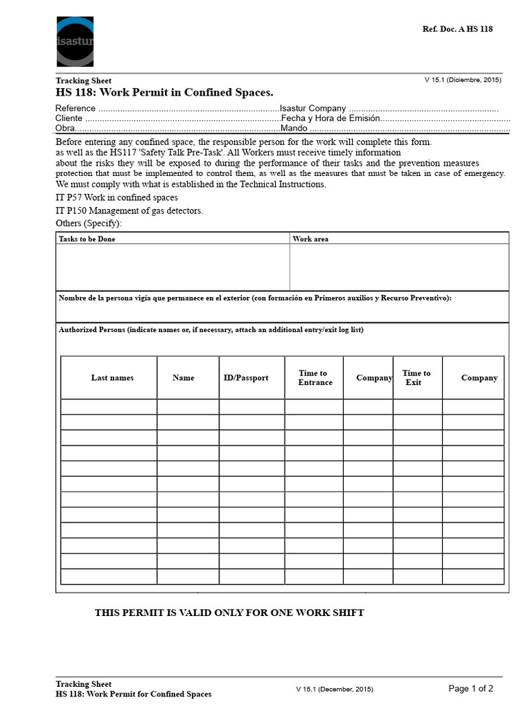 ANNEX 32-E. Permit For Work in Confined Spaces PDF | PDF | Occupational ...