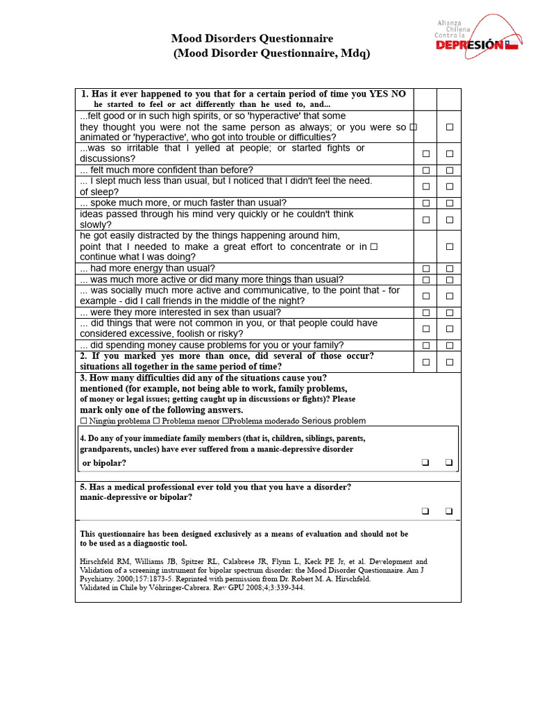1.MDQ... Question of T. of Humor | PDF | Mental Disorder | Attention ...