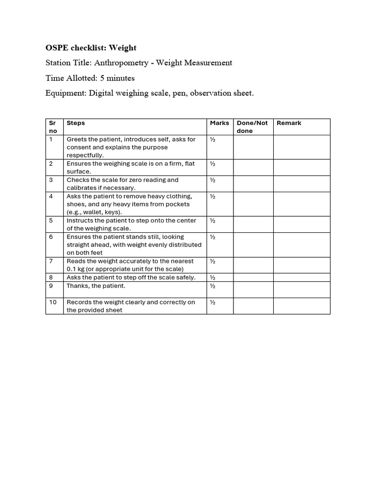 Anthropometry Measurement OSPE Checklist | PDF | Body Mass Index ...