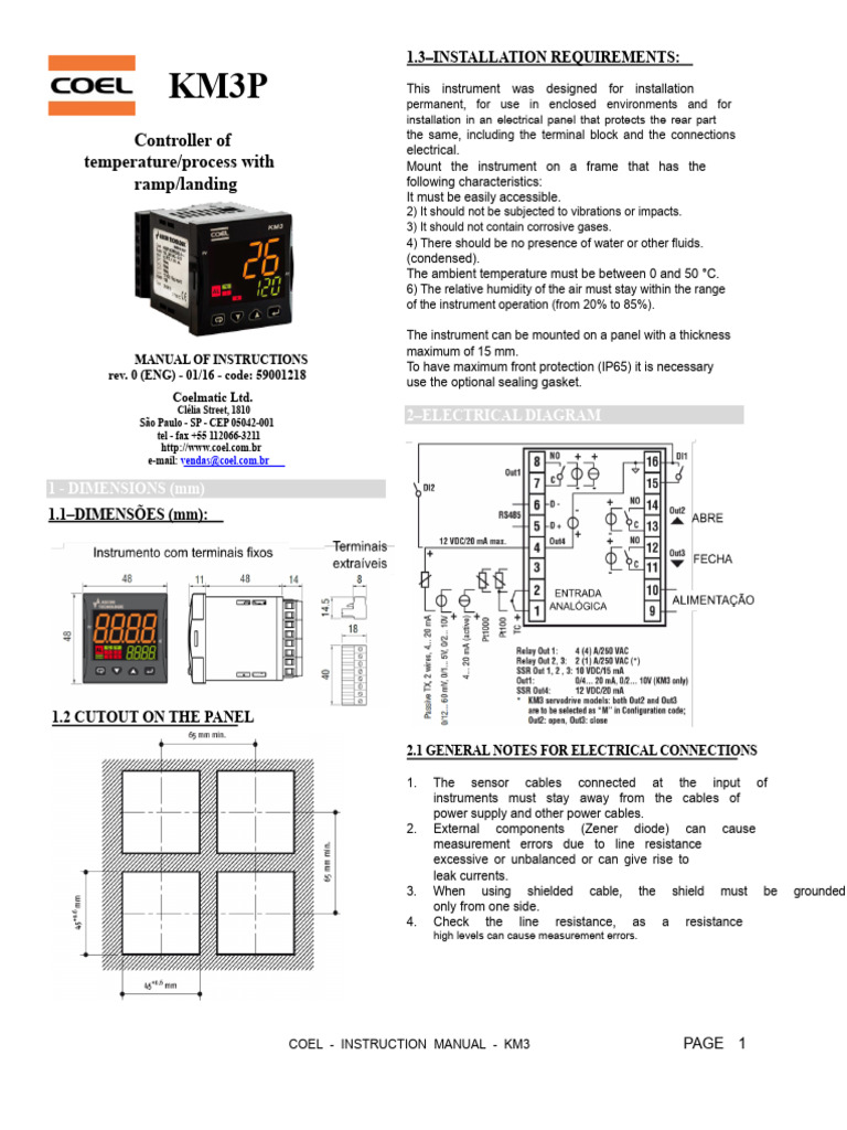 KM3 Temperature Controller Installation Guide | PDF | Thermocouple | Relay