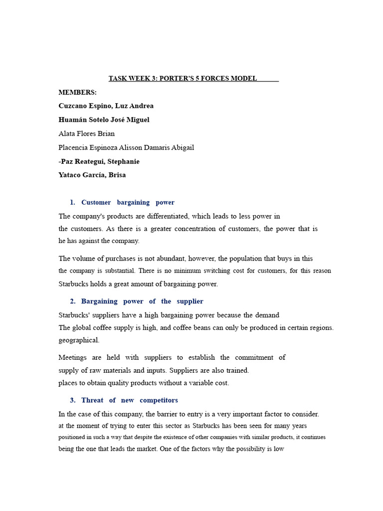 Porter's Five Forces Model For Starbucks | PDF