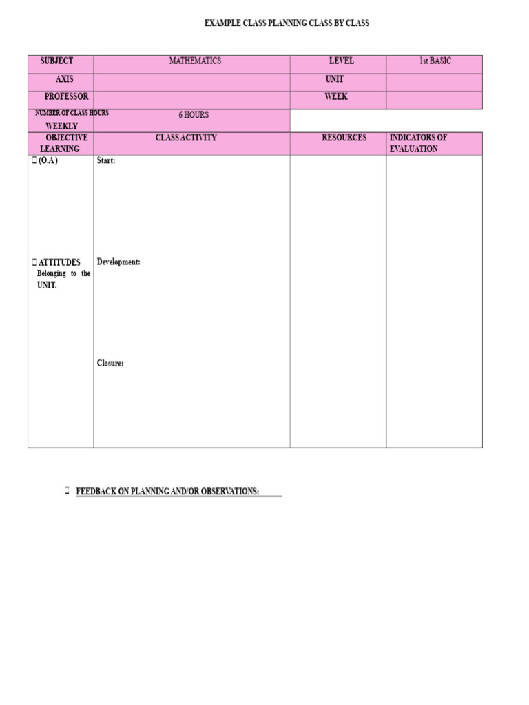 Class-by-Class Planning Format | PDF