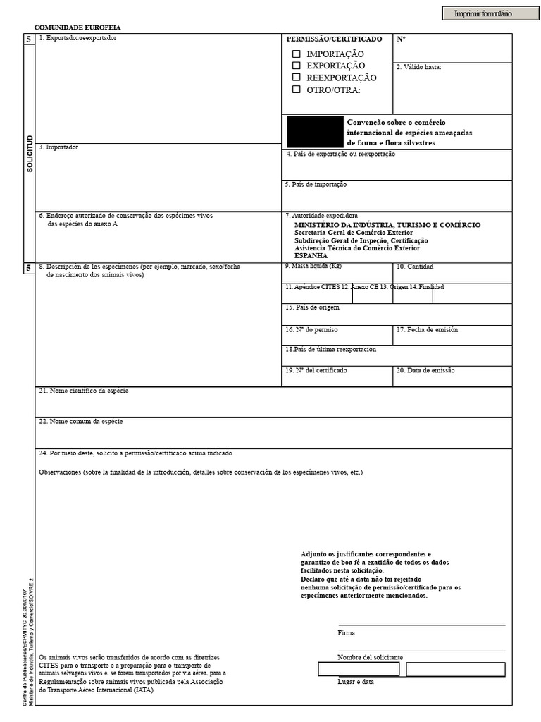 Certificado CITES para Comércio de Espécies | PDF | CITES