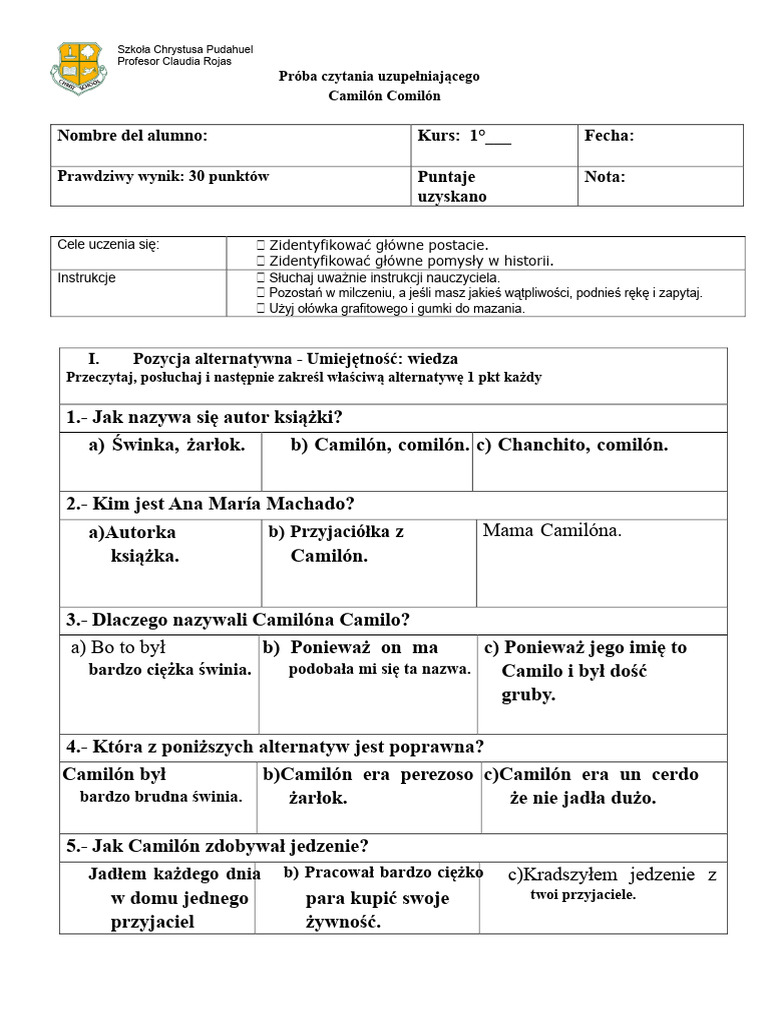 Camilon Comilon Test | PDF
