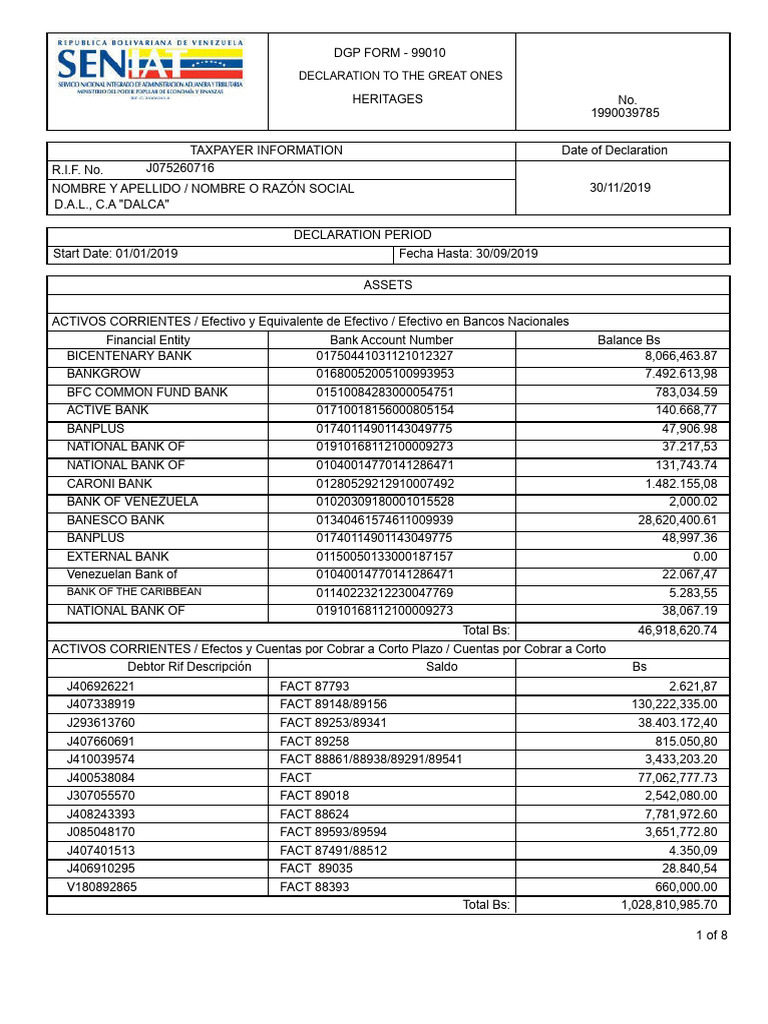 DGP Form 99010: Asset Declaration 2019 | PDF | Accounts Payable