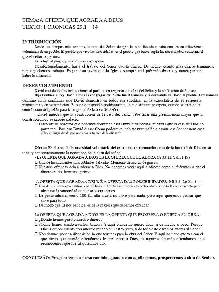 La Ofrenda Que Agrada A Dios | PDF | Dios