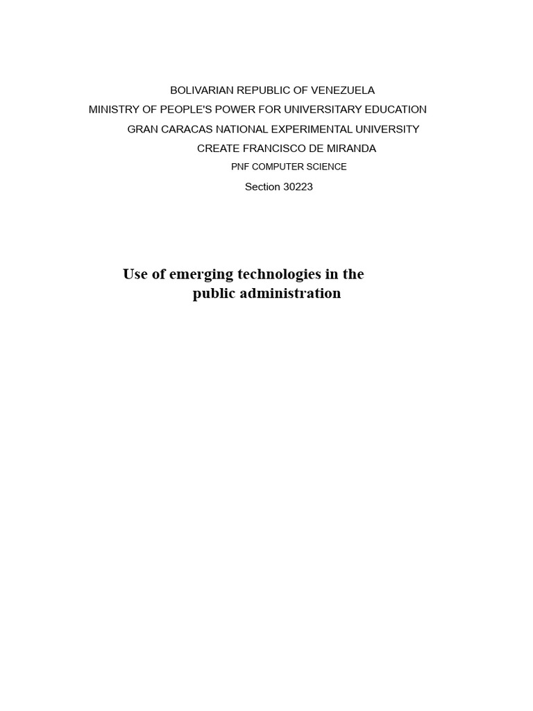 Use of Emerging Technologies in Public Administration | PDF
