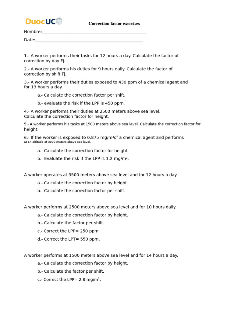 Correction Factor Exercises | PDF