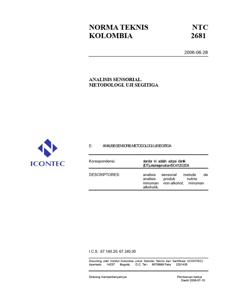 Metodologi Uji Segitiga NTC 2681 Kolombia | PDF