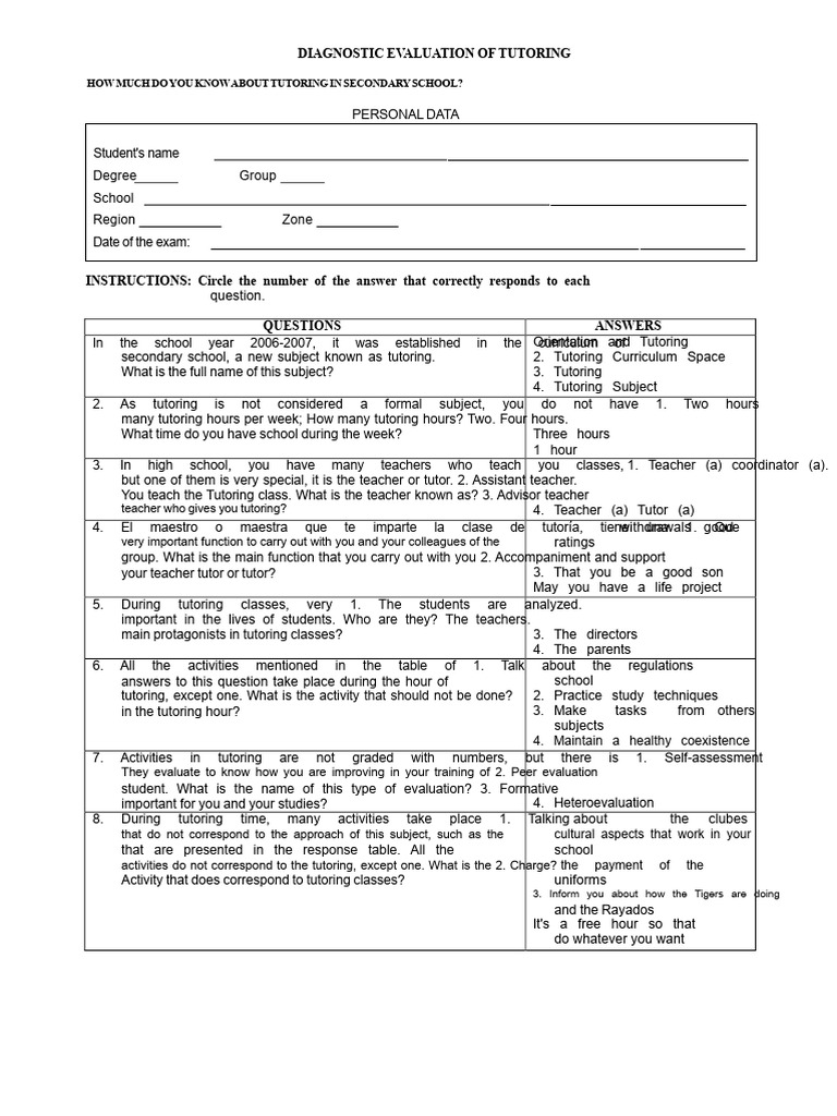 Diagnostic Evaluation of Tutoring | PDF | Teachers | Behavior Modification