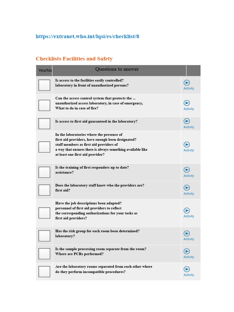 Laboratory Facilities and Safety Checklists | PDF | Laboratories | Waste