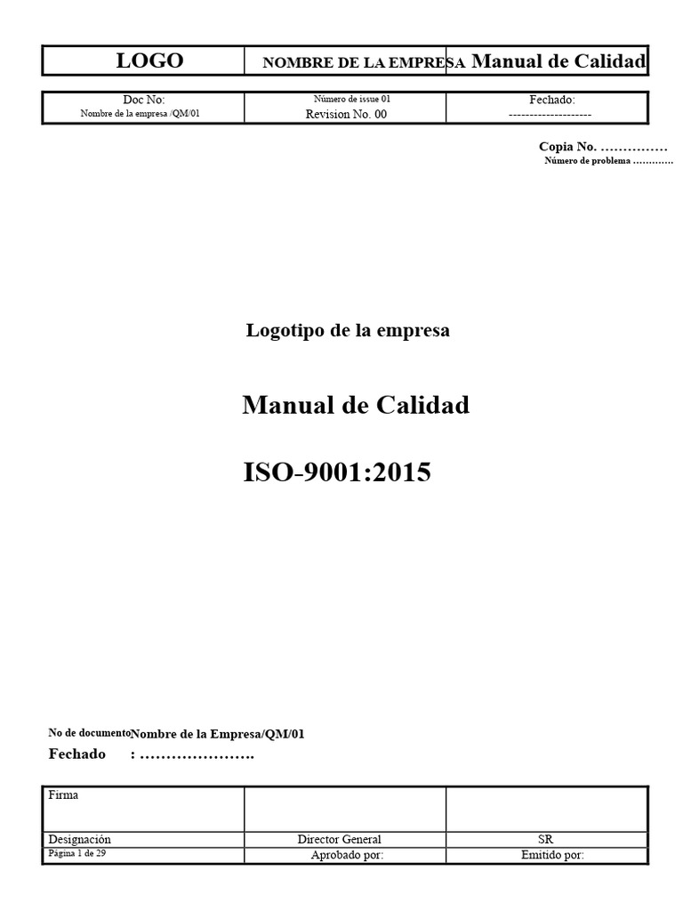 Manual de Calidad ISO 9001:2015 | PDF | Sistema de manejo de calidad ...