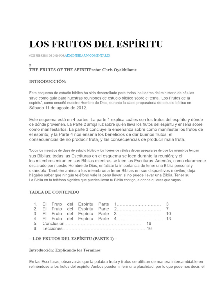 Frutos del Espíritu: Guía de Estudio | PDF | Fruto Del Espiritu Santo ...