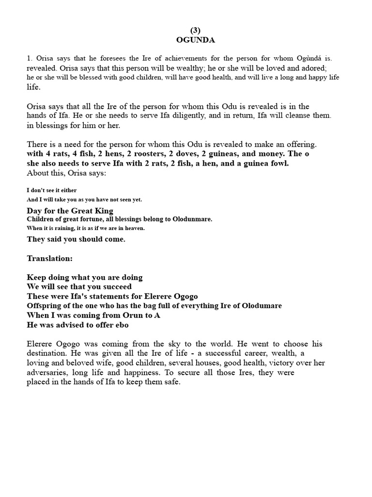 Ogunda Odu: Blessings and Offerings Guide | PDF