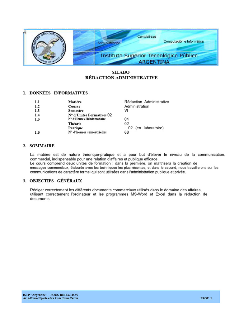 Rédaction Administrative : Cours et Objectifs | PDF | Planification ...