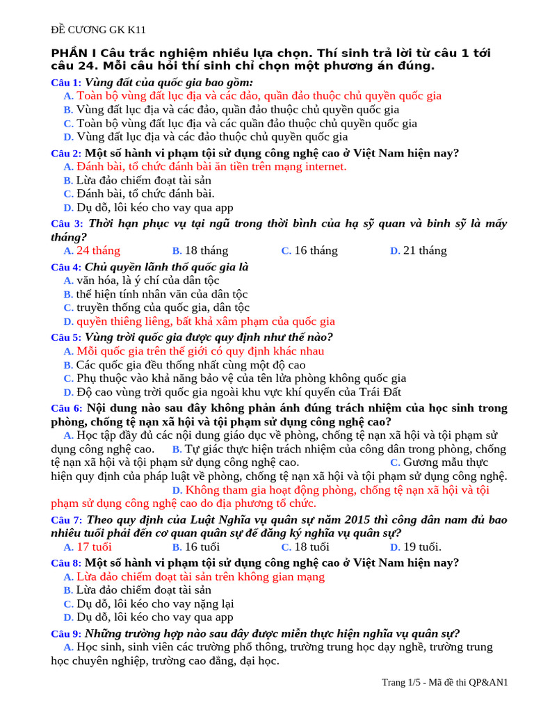 DE CUONG k11 HS | PDF