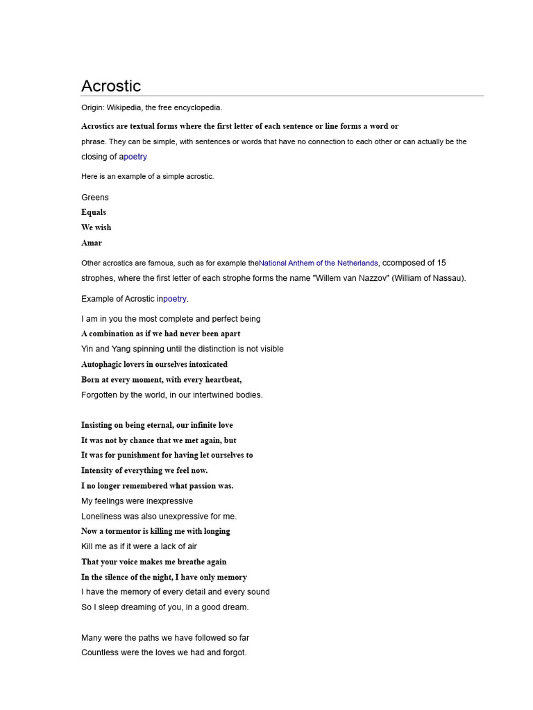 Acrostic | PDF | Word | Poetry