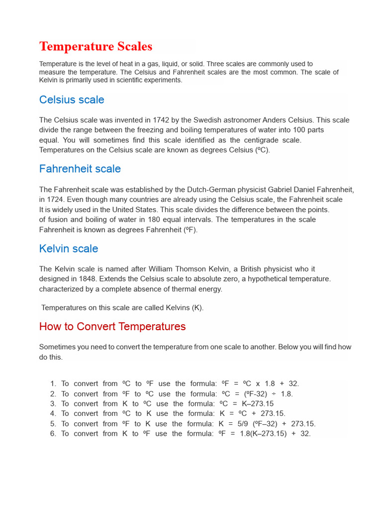 Temperature Scales PDF | PDF