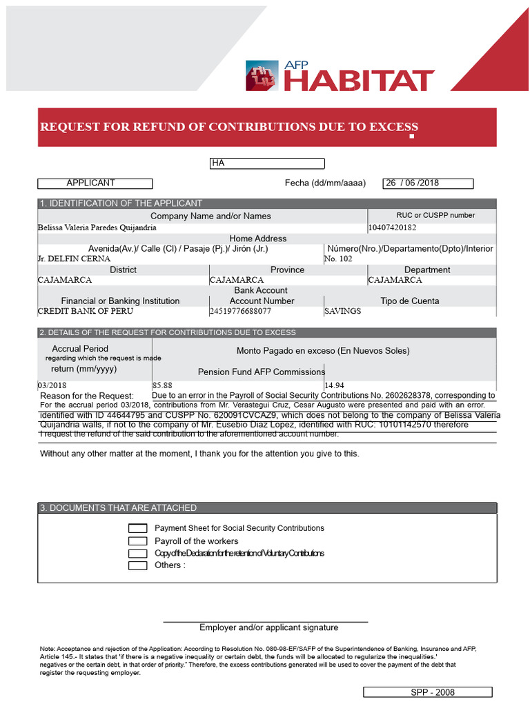 Refund Request for Excess Contributions | PDF | Demographic Economics ...