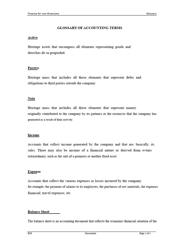 Accounting Terms Glossary for Beginners | PDF | Expense | Debits And ...