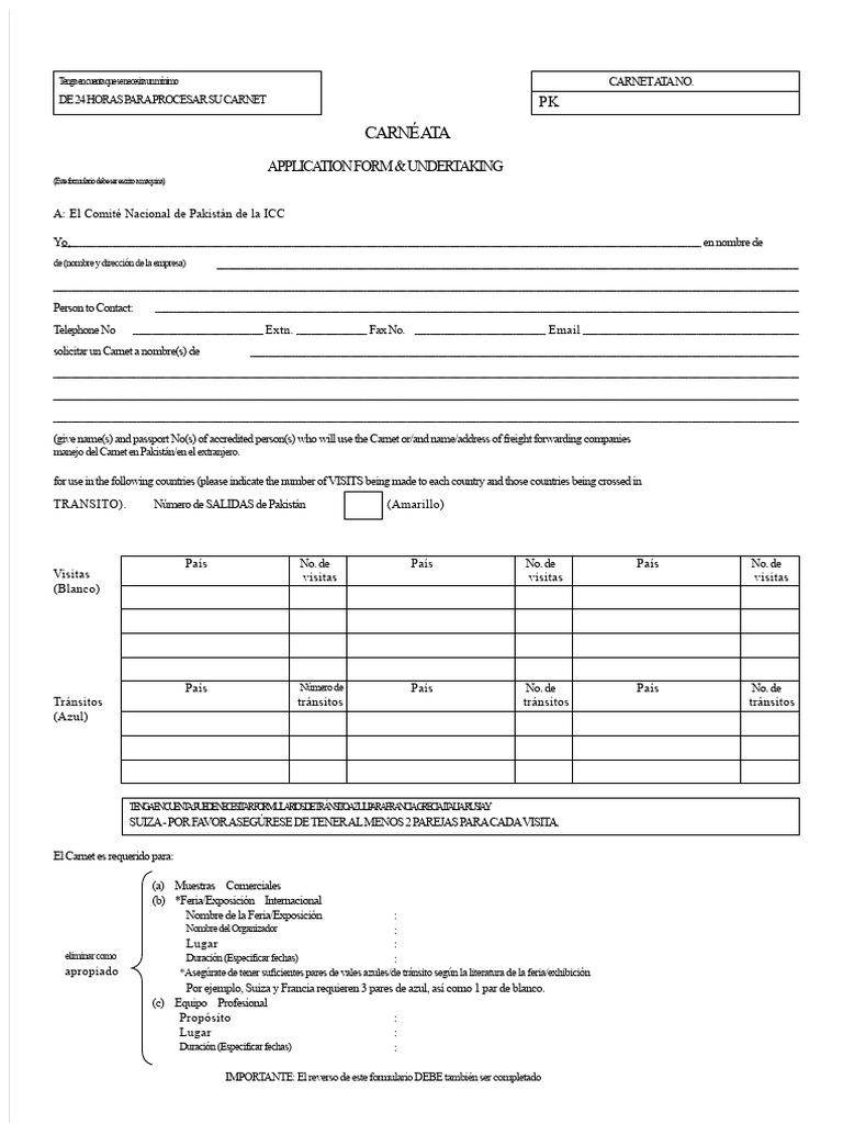 Solicitud de Carnet ATA en Pakistán | PDF