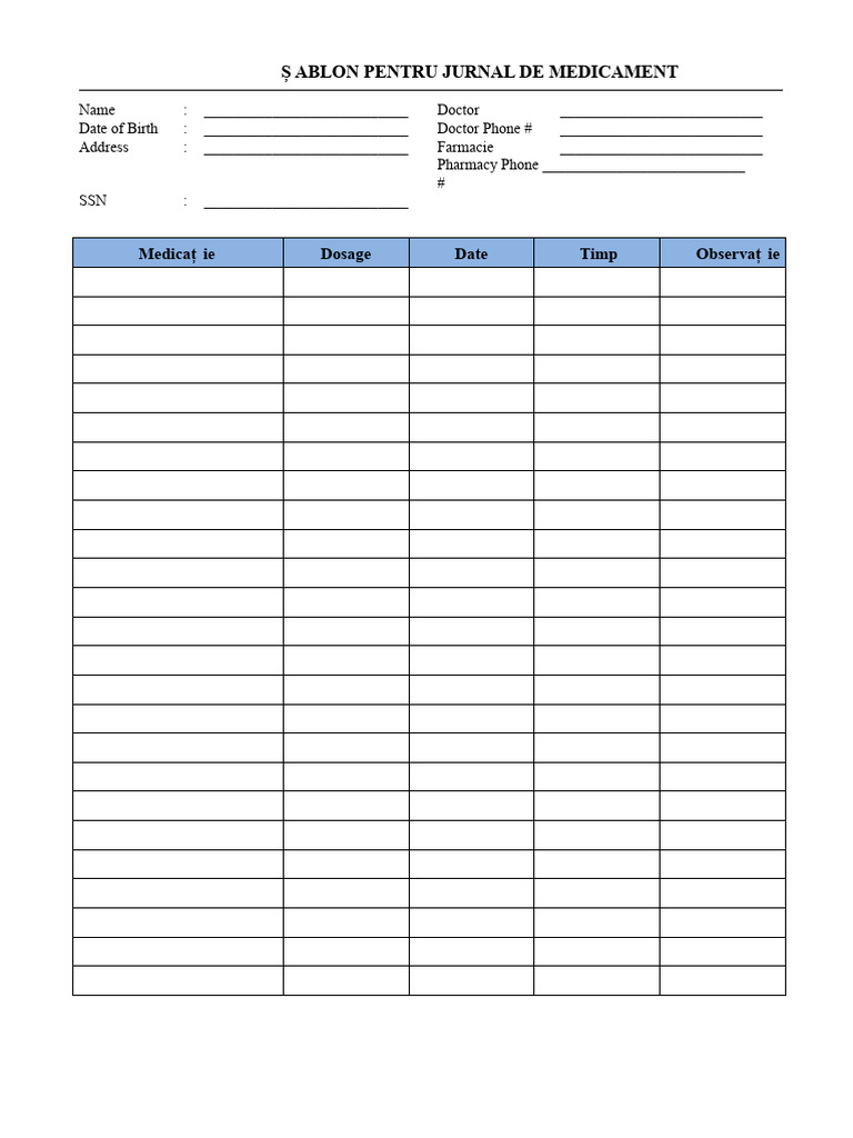 Jurnal de Medicament: Formular Standard | PDF