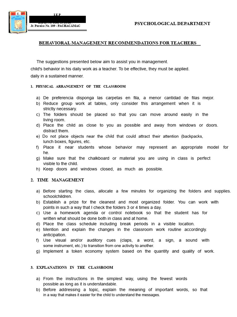 Classroom Behavioral Management Tips | PDF | Classroom | Teachers