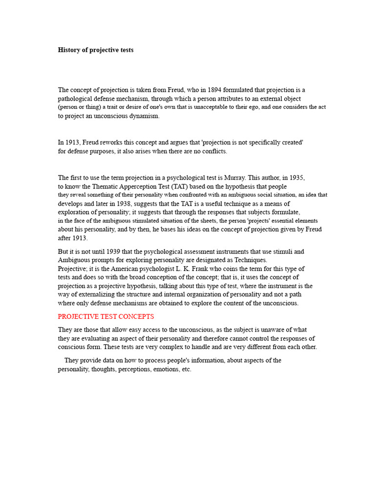 History of Projective Tests | PDF | Psychology | Psychological Concepts