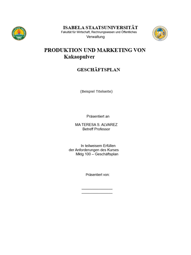 FS-Format Für MKTG 100 Geschäftsplan | PDF