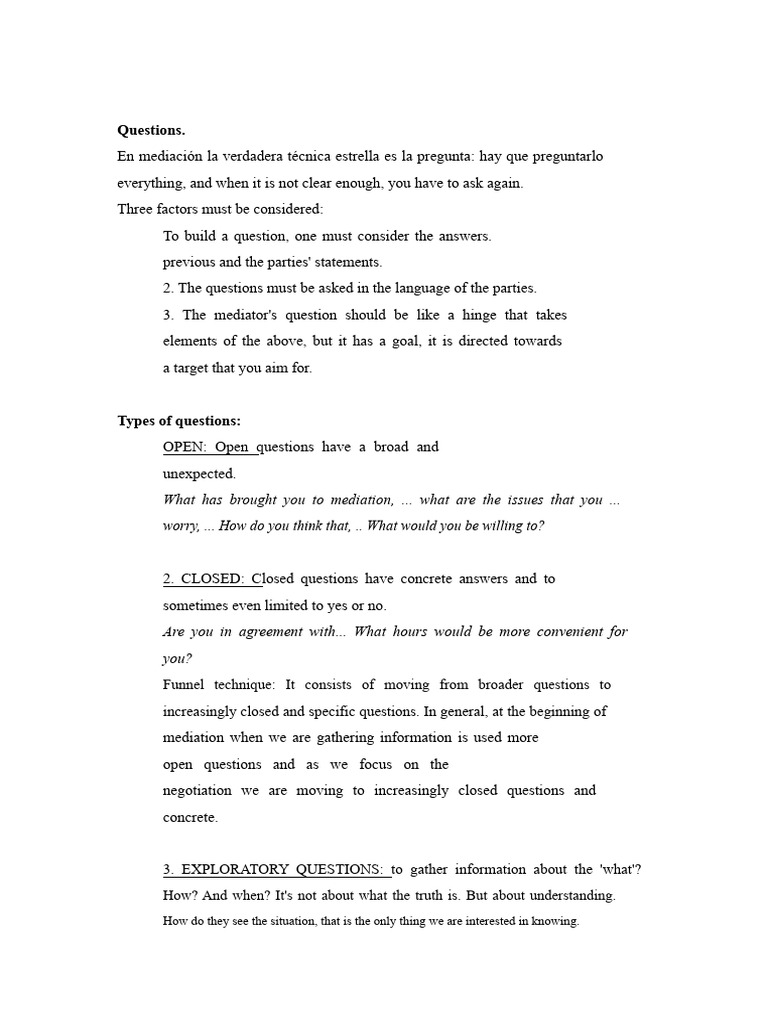 Effective Questioning Techniques in Mediation | PDF | Mediation ...
