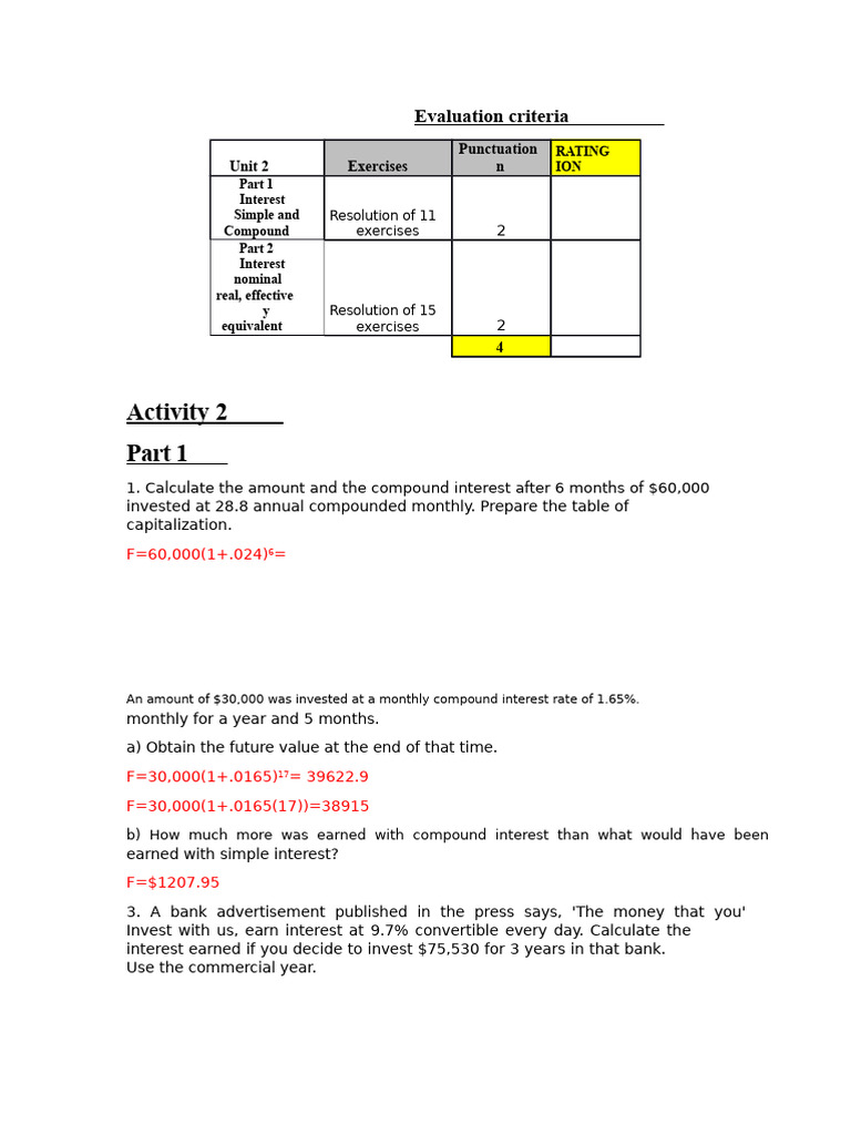 Interest Calculation Exercises and Solutions | PDF | Interest ...