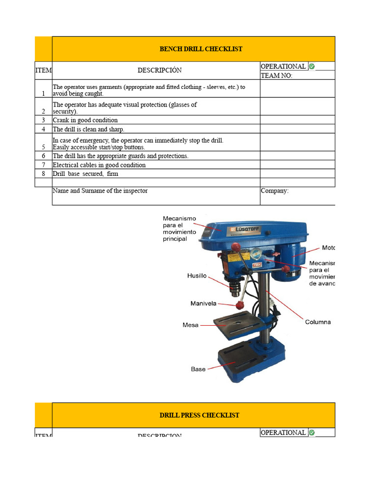 Bench Drill Operational Checklist | PDF