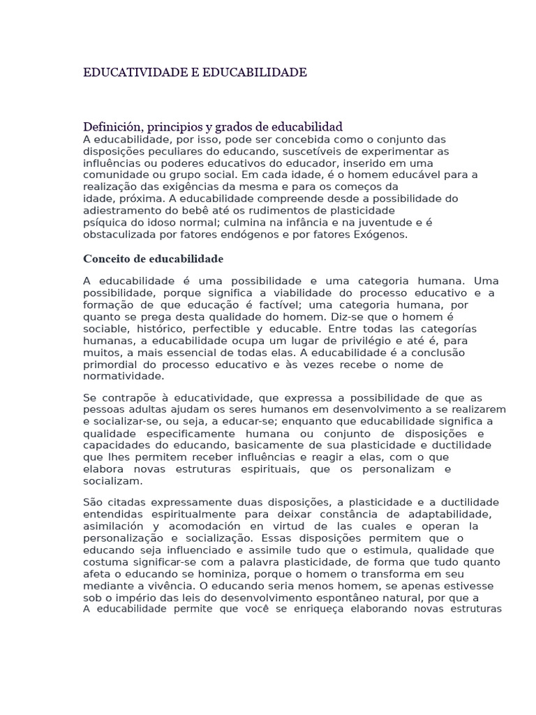 Educabilidade: Conceitos e Limites | PDF | Aprendizado | Pedagogia