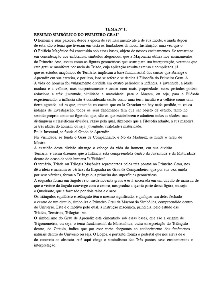 Filosofia e Simbolismo do Primeiro Grau | PDF | Loja Maçônica | Maçonaria
