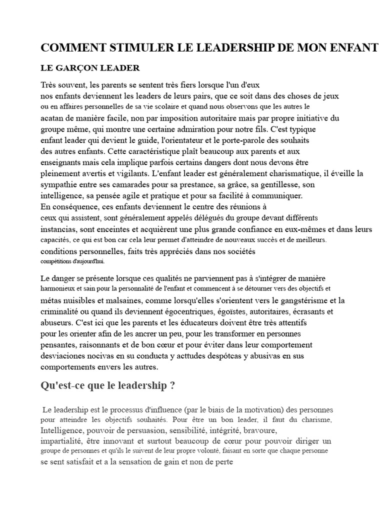 Stimuler le leadership chez l'enfant | PDF | Direction | Intelligence ...