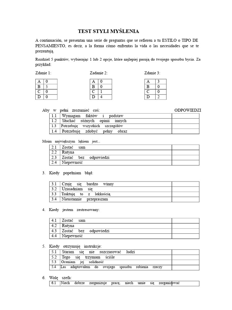 Test Stylów Myślenia PDF | PDF