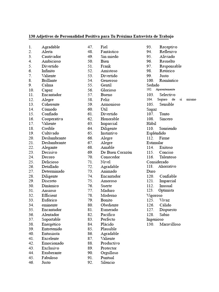 130 Adjetivos Positivos de Personalidad para Tu Próxima Entrevista de ...