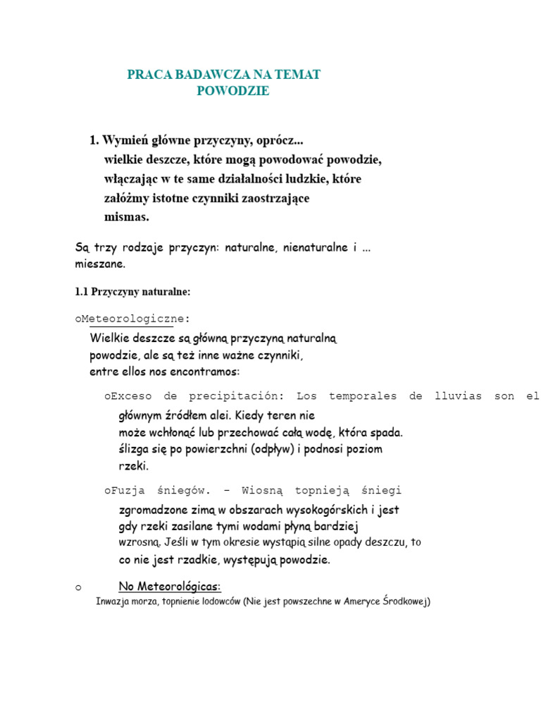 Praca Badawcza Na Temat Powodzi | PDF