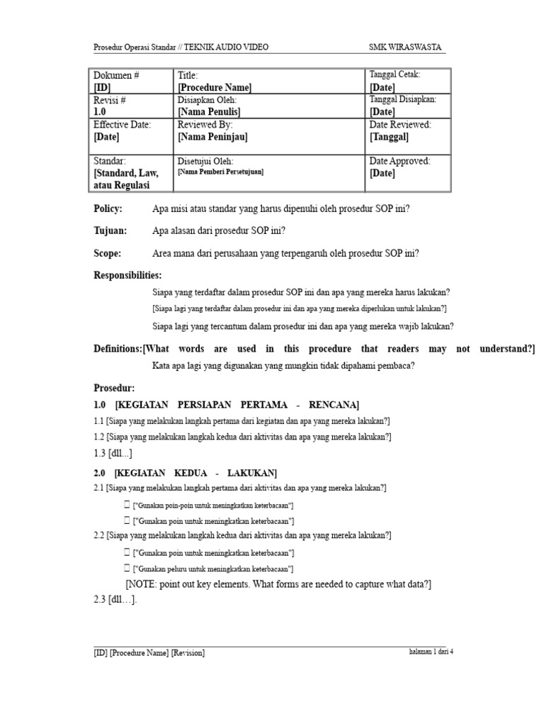 SOP Teknik Audio Video SMK Wiraswasta | PDF