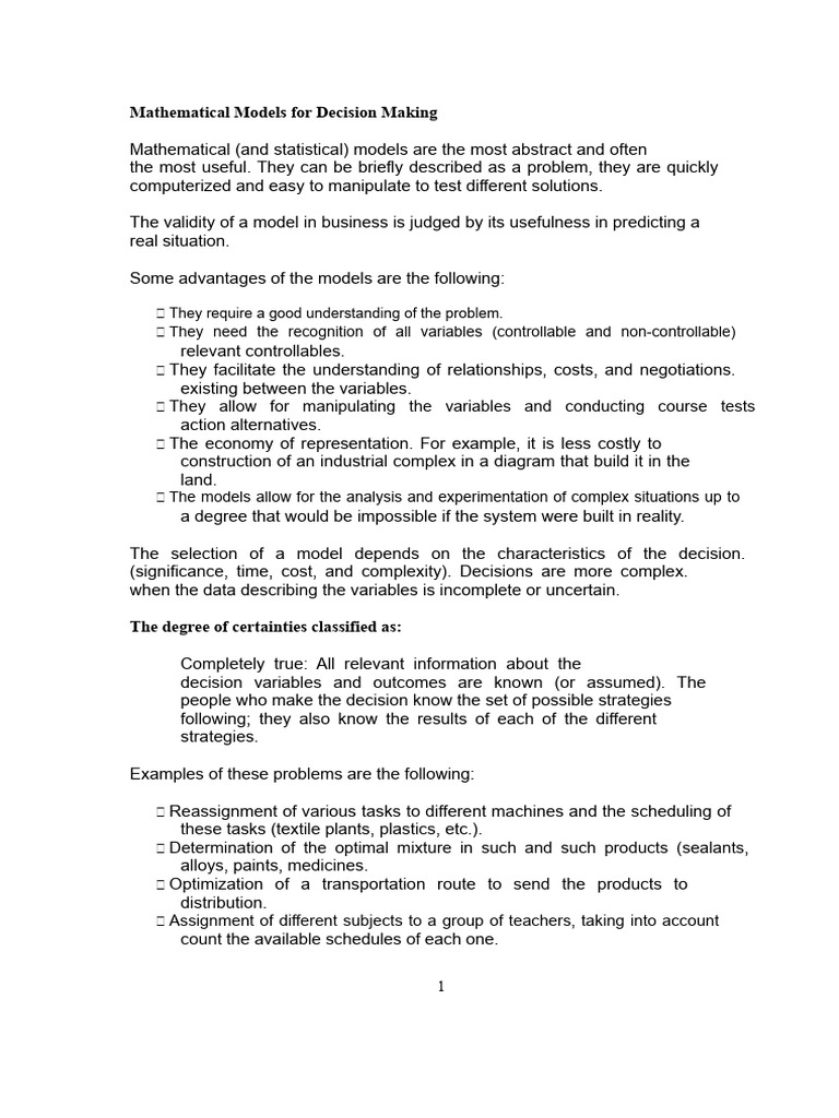 Mathematical Models for Decision Making | PDF | Statistics ...