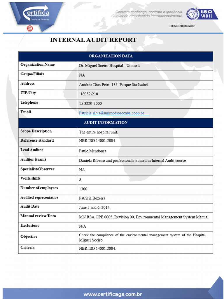 Internal Audit Report ISO 9001 | PDF | Waste Management | Audit