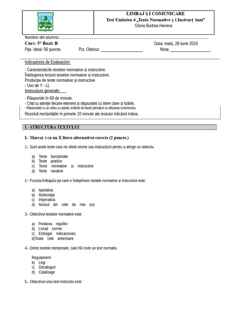 5° Test Texte Normative B | PDF