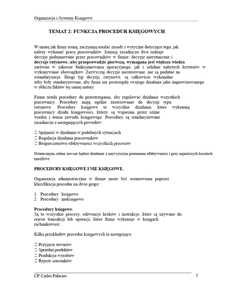 Funkcja Procedur Księgowych | PDF
