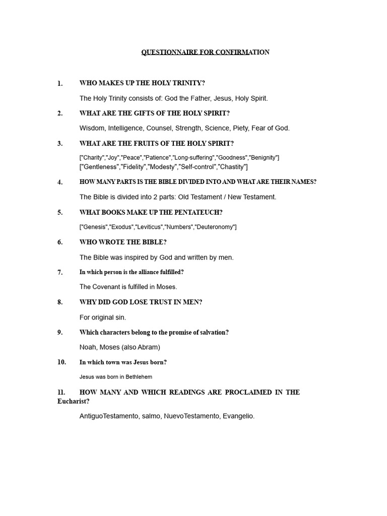 Christian Faith Questionnaire Guide | PDF | Confirmation | Godparent