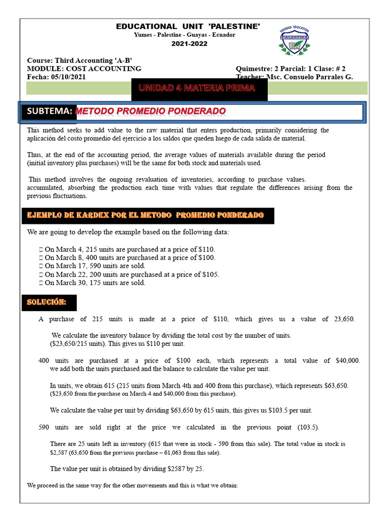 Cost Accounting: Weighted Average Method | PDF | Cost Of Goods Sold ...