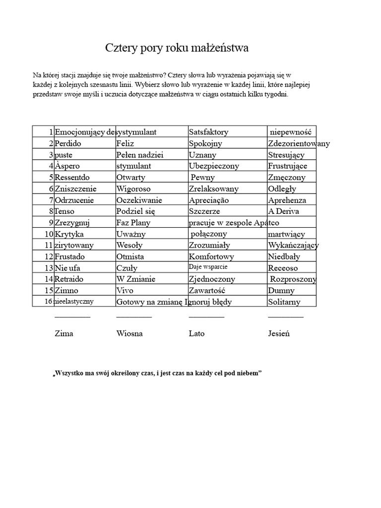 Testuj 4 Pory Roku Małżeństwa | PDF