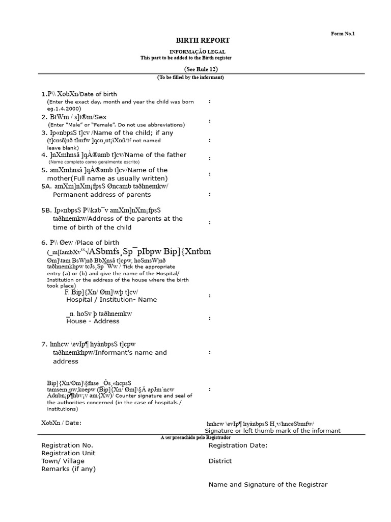 Birth Report Form No. 1 Details | PDF | Childbirth | Living Arrangements