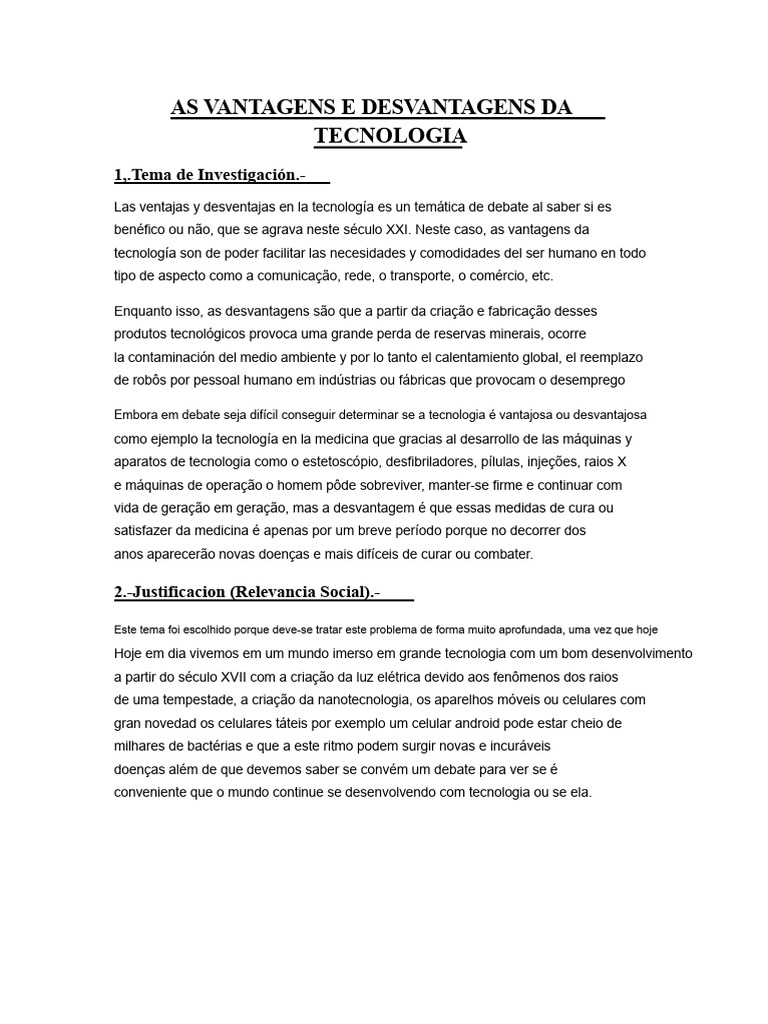 As Vantagens e Desvantagens Da Tecnologia | PDF