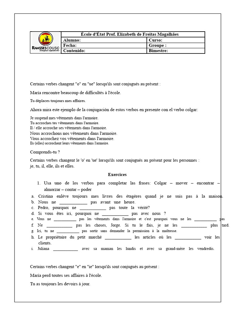 Conjugaison des verbes en espagnol | PDF | Mécanique du langage ...