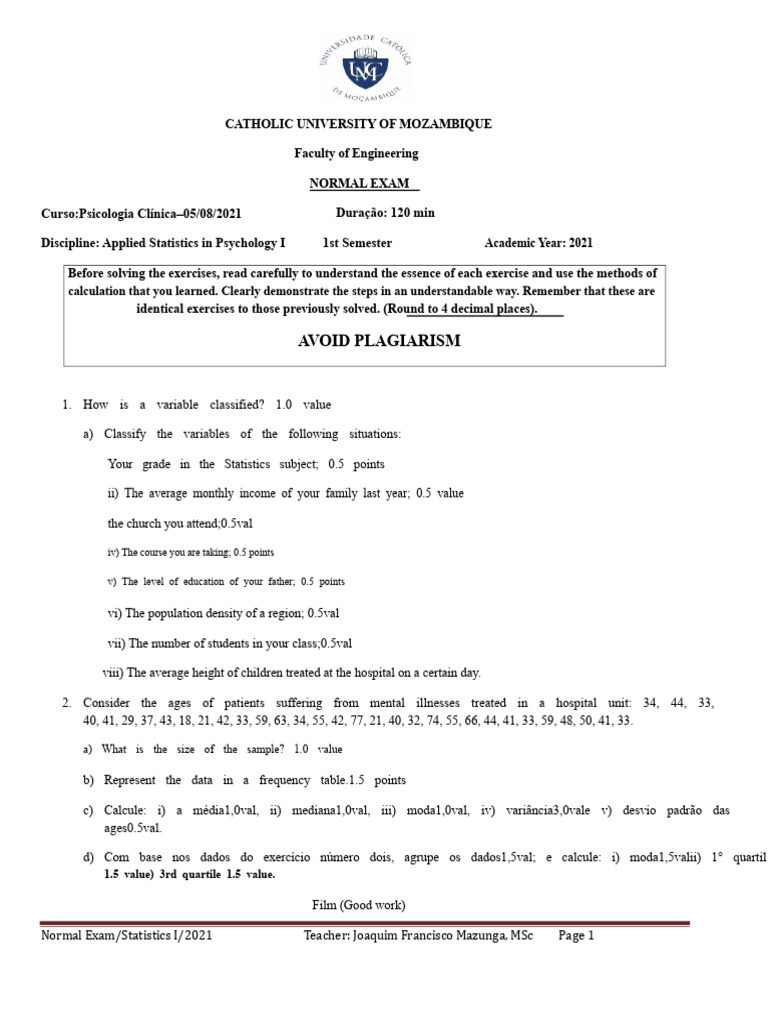 Normal Exam UCM 1st Semester 2021 | PDF